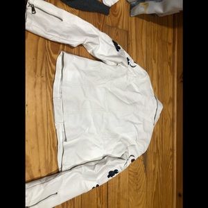 Faux leather jacket with flowers